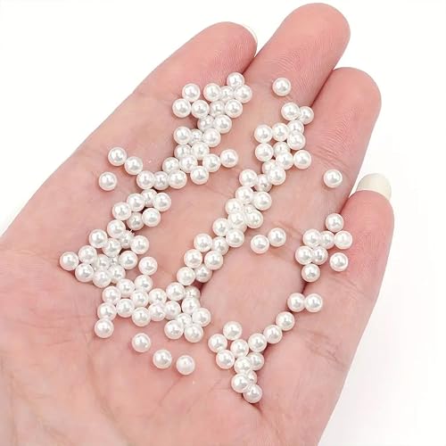INDIKONB Round Pearl Moti Beads | Offwhite Beige Acrylic Plastic Faux Pearl Beads | White Beads for Craft, DIY Jewelry & Accessories | Perfect for Mala Making & Rakhi Making (Off White-4mm) - Image 2