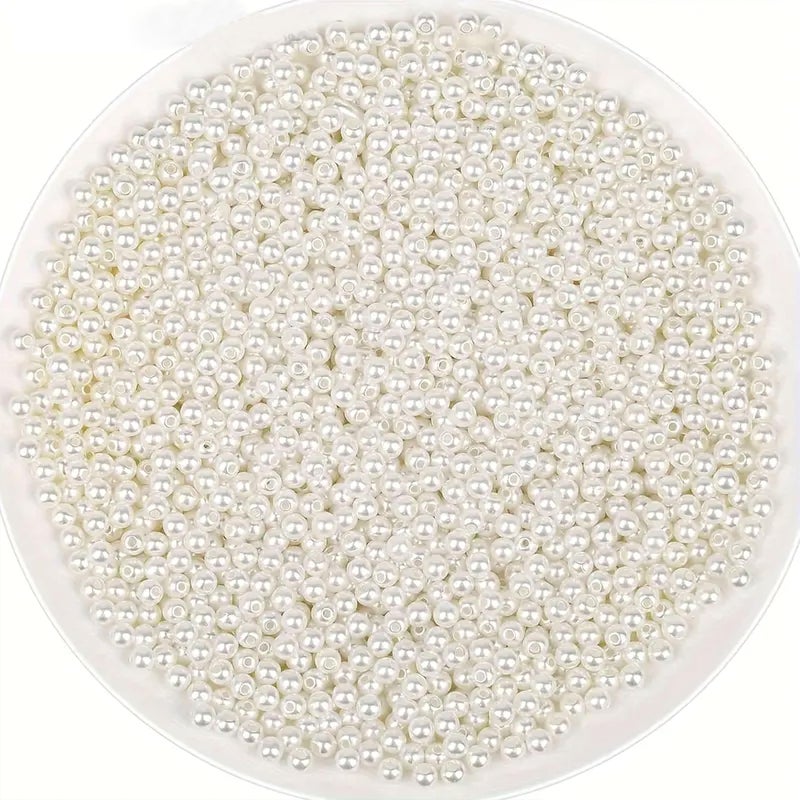INDIKONB Round Pearl Moti Beads | Offwhite Beige Acrylic Plastic Faux Pearl Beads | White Beads for Craft, DIY Jewelry & Accessories | Perfect for Mala Making & Rakhi Making (Off White-4mm) - Image 5
