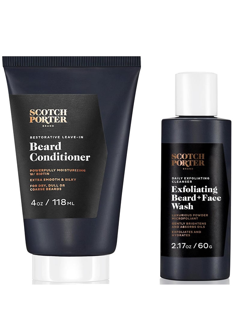 scotch porter Scotch Porter Beard and Face Care Set  4oz Leavein Conditioner and 217oz Exfoliating Wash with NonToxic Vegan Ingredients 