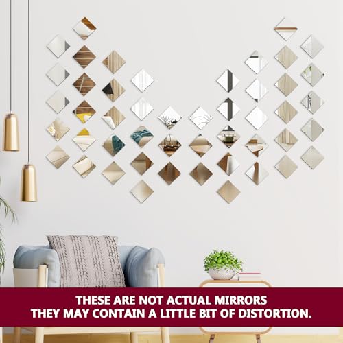 Goelite 30 Big Square Acrylic Mirror Stickers for Wall Decoration | Acrylic Stickers Wall Mirror,Wall Stickers for Bedroom, Hall, Home Offices (Silver, 4 Inch) - Image 2