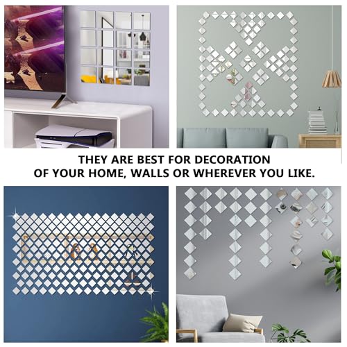 Goelite 30 Big Square Acrylic Mirror Stickers for Wall Decoration | Acrylic Stickers Wall Mirror,Wall Stickers for Bedroom, Hall, Home Offices (Silver, 4 Inch) - Image 5