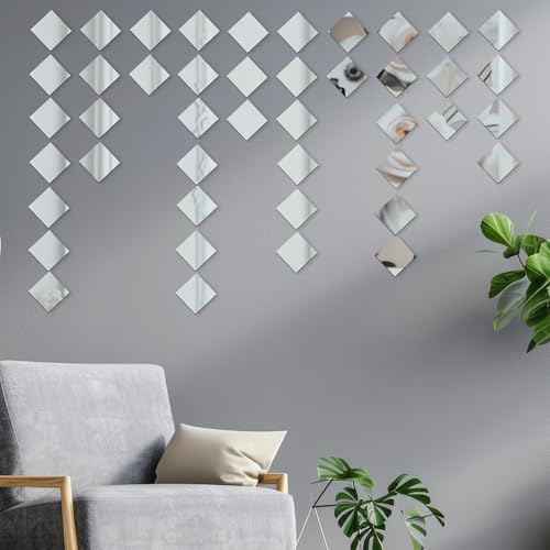 Goelite 30 Big Square Acrylic Mirror Stickers for Wall Decoration | Acrylic Stickers Wall Mirror,Wall Stickers for Bedroom, Hall, Home Offices (Silver, 4 Inch) - Image 4