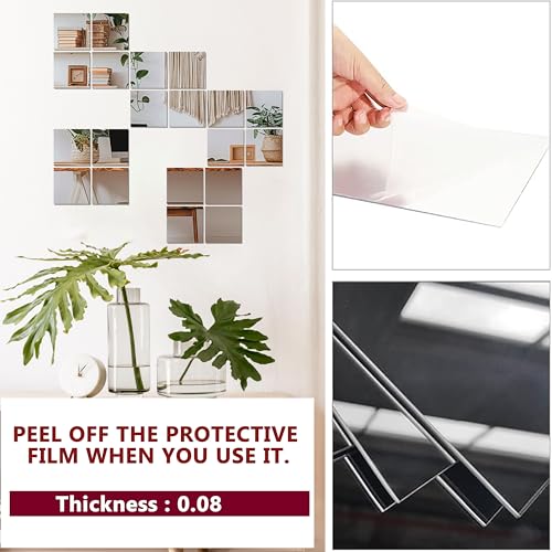 Goelite 30 Big Square Acrylic Mirror Stickers for Wall Decoration | Acrylic Stickers Wall Mirror,Wall Stickers for Bedroom, Hall, Home Offices (Silver, 4 Inch) - Image 3