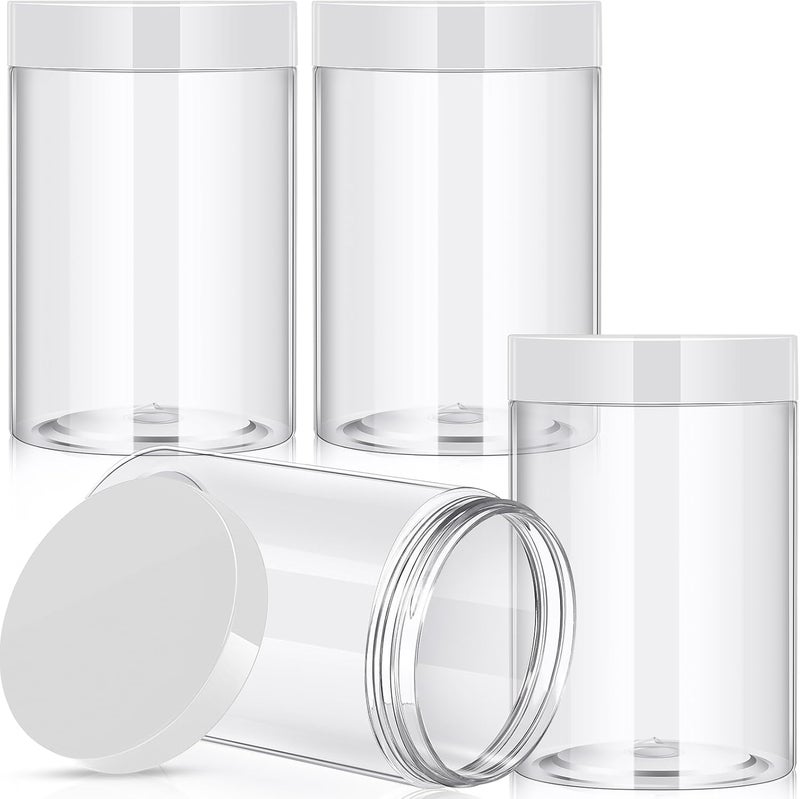 Patelai 4 Pieces Round Wide-mouth Leak Proof Plastic Container Jars with Lids for Travel Storage Makeup Beauty Products Face Creams Oils Salves Ointments DIY Making(27 Ounce,Clear) - Image 1