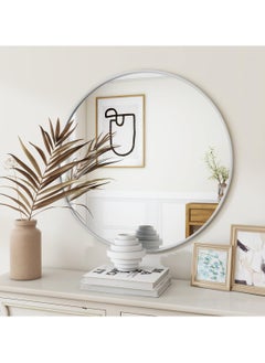 YQbest Round Bathroom Mirror, 24 inch Circle Mirror, Round Wall Mirror with Simple Metal Frame, Modern Round Hanging Mirror for Bathroom, Hallway, Living Room (White)  - Image 1