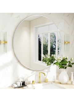 YQbest Round Bathroom Mirror, 24 inch Circle Mirror, Round Wall Mirror with Simple Metal Frame, Modern Round Hanging Mirror for Bathroom, Hallway, Living Room (White)  - Image 2