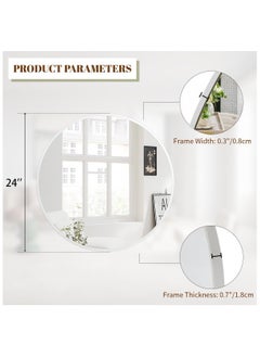 YQbest Round Bathroom Mirror, 24 inch Circle Mirror, Round Wall Mirror with Simple Metal Frame, Modern Round Hanging Mirror for Bathroom, Hallway, Living Room (White)  - Image 5