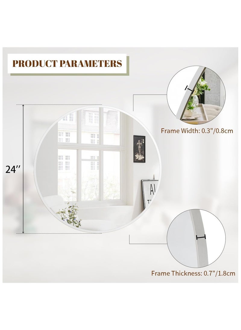 YQbest Round Bathroom Mirror, 24 inch Circle Mirror, Round Wall Mirror with Simple Metal Frame, Modern Round Hanging Mirror for Bathroom, Hallway, Living Room (White)  - Image 5