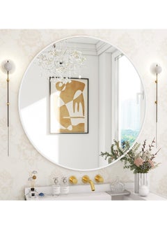 YQbest Round Bathroom Mirror, 24 inch Circle Mirror, Round Wall Mirror with Simple Metal Frame, Modern Round Hanging Mirror for Bathroom, Hallway, Living Room (White)  - Image 3
