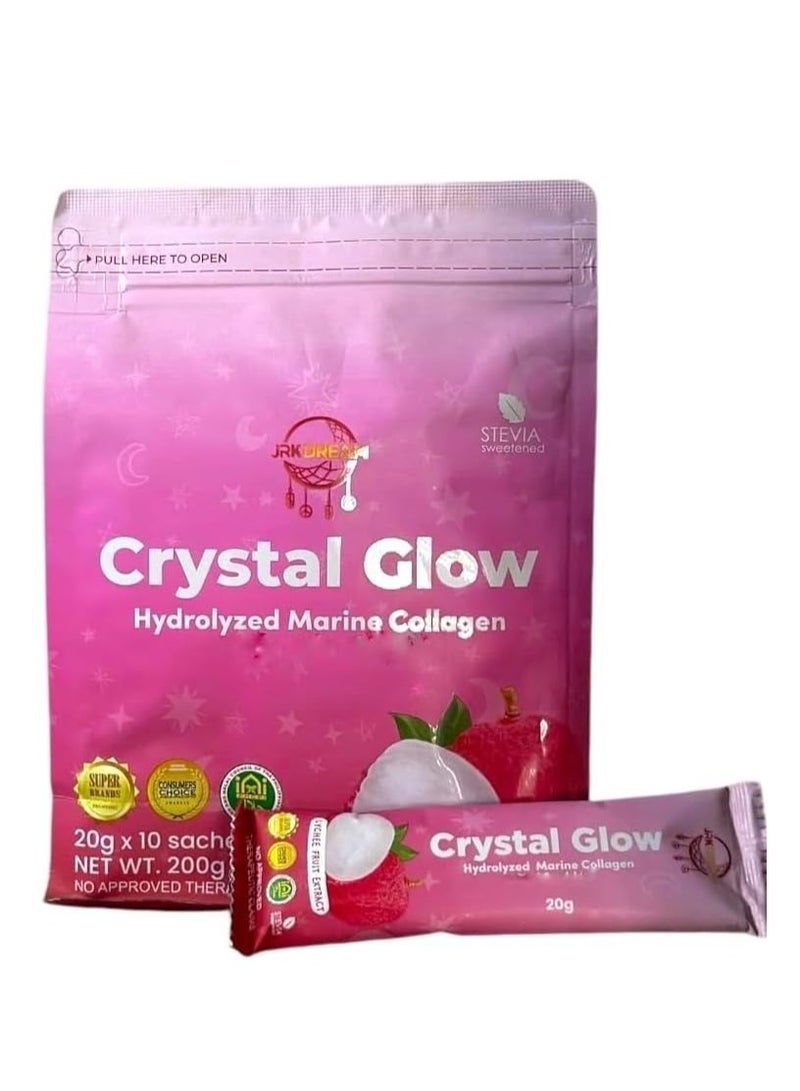 JRK Dream Crystal Glow Hydrolyzed Marine Collagen Blend with Glutathione and Lychee Extract, 10 Sachets