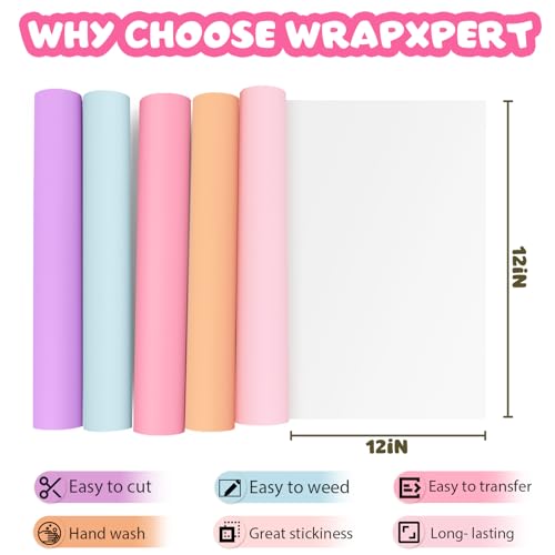 WRAPXPERT Pastel Vinyl Permanent - 12 Sheets Bundle 12"x12" Matte Boho Craft Vinyl Sheets Pastel Colors Adhesive Vinyl Craft Cutters DIY Projects for Cricut Silhouette Cameo - Image 4