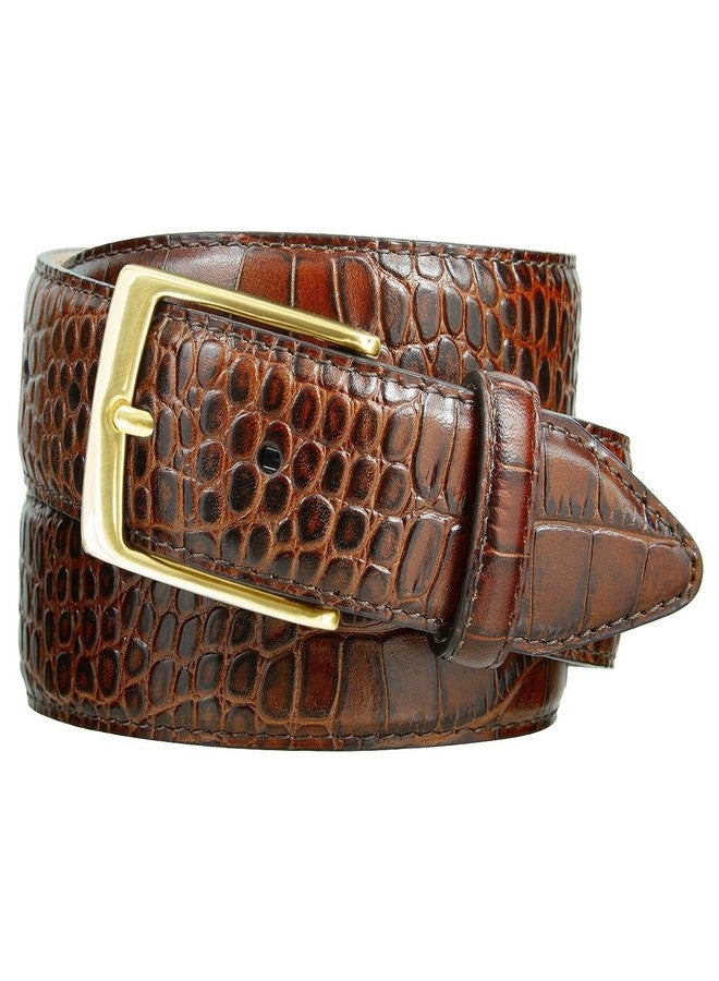 Belts.com Joseph Gold Buckle Men's Designer Leather Dress Belt 1-3/8" Wide (Alligator Brown, 36) - Image 1