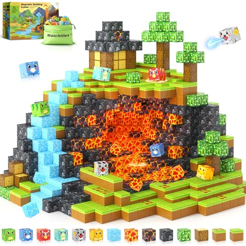 Matchtiles Magnetic Blocks Toys Build Mine Magnet World Dinosaurs Set Magnetic Tiles Building for Boys Girls Kids Ages 35 57 STEM Montessori Sensory Toys for Toddlers Gifts for 3 Years Old - Image 1