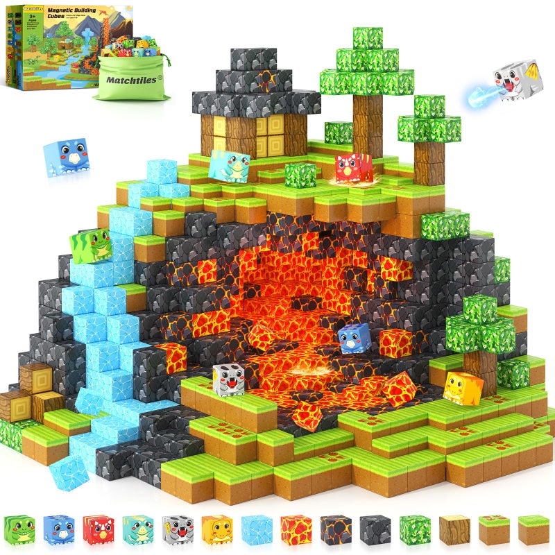 Matchtiles Magnetic Blocks Toys Build Mine Magnet World Dinosaurs Set Magnetic Tiles Building for Boys Girls Kids Ages 35 57 STEM Montessori Sensory Toys for Toddlers Gifts for 3 Years Old - Image 2