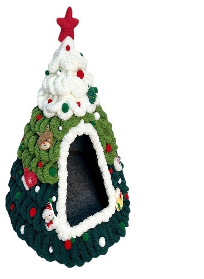 Knitted, Christmas Tree, Pet Bed, Cozy Handcrafted Cat & Small Dog Sleeping Nest, Easy to Knit, DIY (Medium, E)