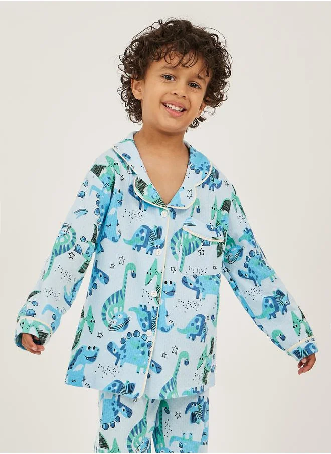 ستايلي All-Over Dinosaur Print Long Sleeve Shirt and Pyjama Set
