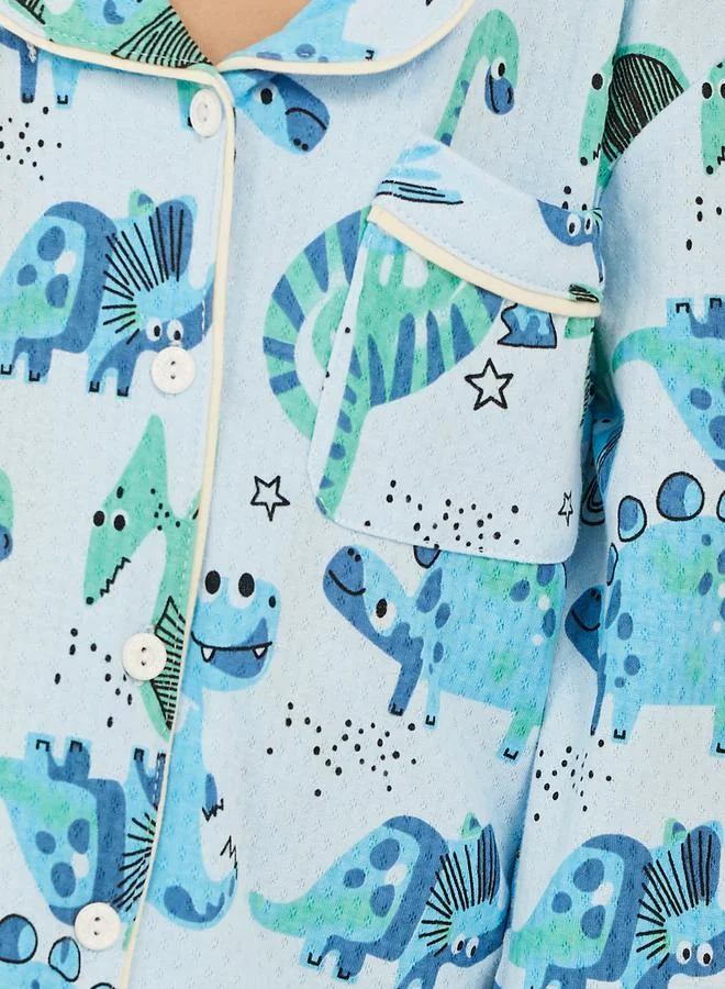 Styli All-Over Dinosaur Print Long Sleeve Shirt and Pyjama Set