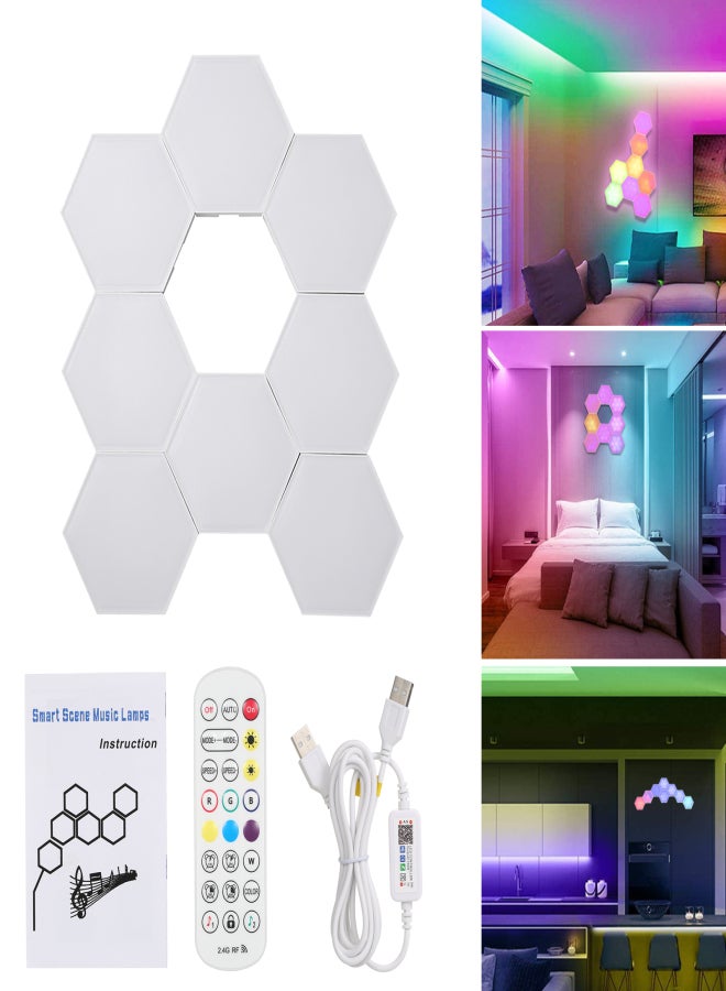 مصابيح إضاءة سداسية الشكل RGB متصلة بتقنية البلوتوث، إضاءة جدارية زخرفية مع وحدة تحكم تدعم التحكم عبر تطبيق الهاتف والتحكم السلكي/ مزامنة الموسيقى/ مؤقت بأربعة مستويات (ساعة، ساعتين، ثلاث ساعات، أربع ساعات)/ سرعة - Image 5
