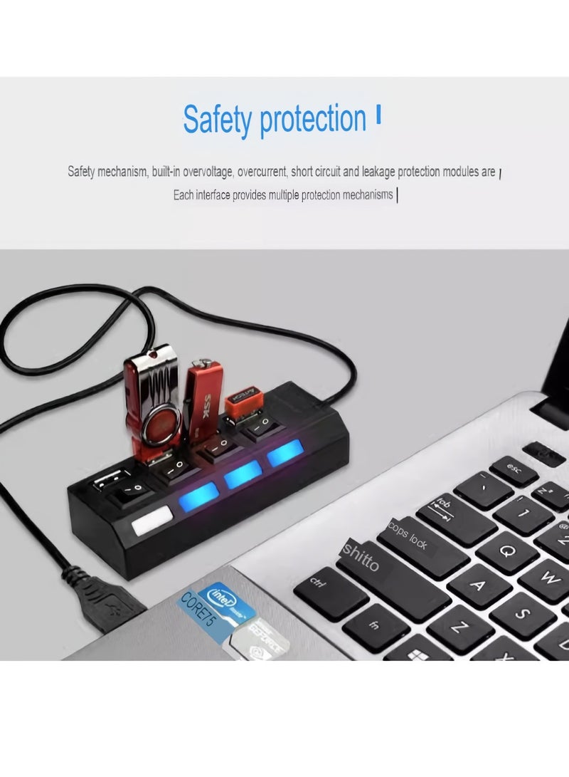 AROAQ USB Flash Drive Hub, Laptop Powered USB Port USB Device Connector, Durable Multi-purpose Individual Power USB Adapter, (Independent Switch [One to Four] Black) - Image 3