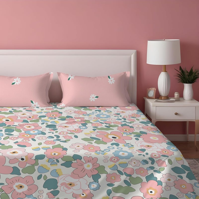 DREAMLET Prime Collections 160TC Pure Cotton Breathable Supersoft Wrinkelfree Double Flat Bedsheet with 2 Pillow Covers Pink Flat - Image 5
