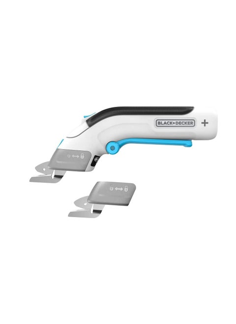 Cordless Electronic Scissors, 3.6V, 40 Min Runtime, Includes Fabric & Hard Material Blades, Non-Slip Handle, Quick Charge, Best for Crafting and DIY, White - BCSC115-XJ