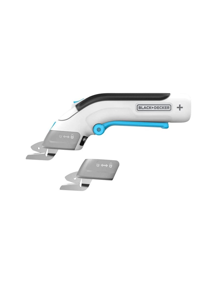 BLACK+DECKER Cordless Electronic Scissors, 3.6V, 40 Min Runtime, Includes Fabric & Hard Material Blades, Non-Slip Handle, Quick Charge, Best for Crafting and DIY, White - BCSC115-XJ  - Image 1