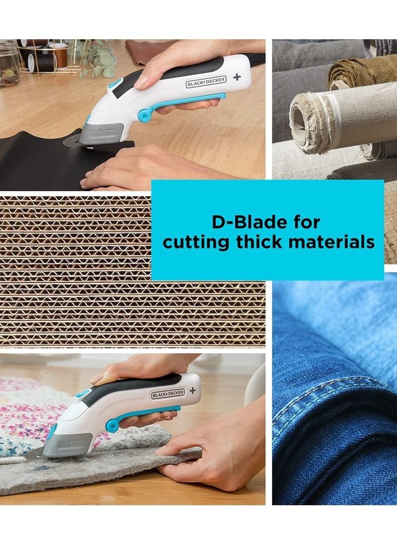 BLACK+DECKER Cordless Electronic Scissors, 3.6V, 40 Min Runtime, Includes Fabric & Hard Material Blades, Non-Slip Handle, Quick Charge, Best for Crafting and DIY, White - BCSC115-XJ  - Image 5