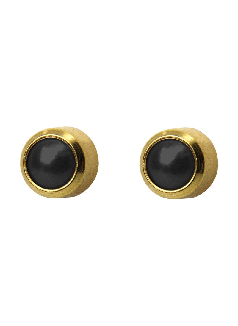 MediSystem Sterilized Earring 24K Gold Plated Bezel 4mm Black onyx stone dozen (12 pieces)  - Image 1