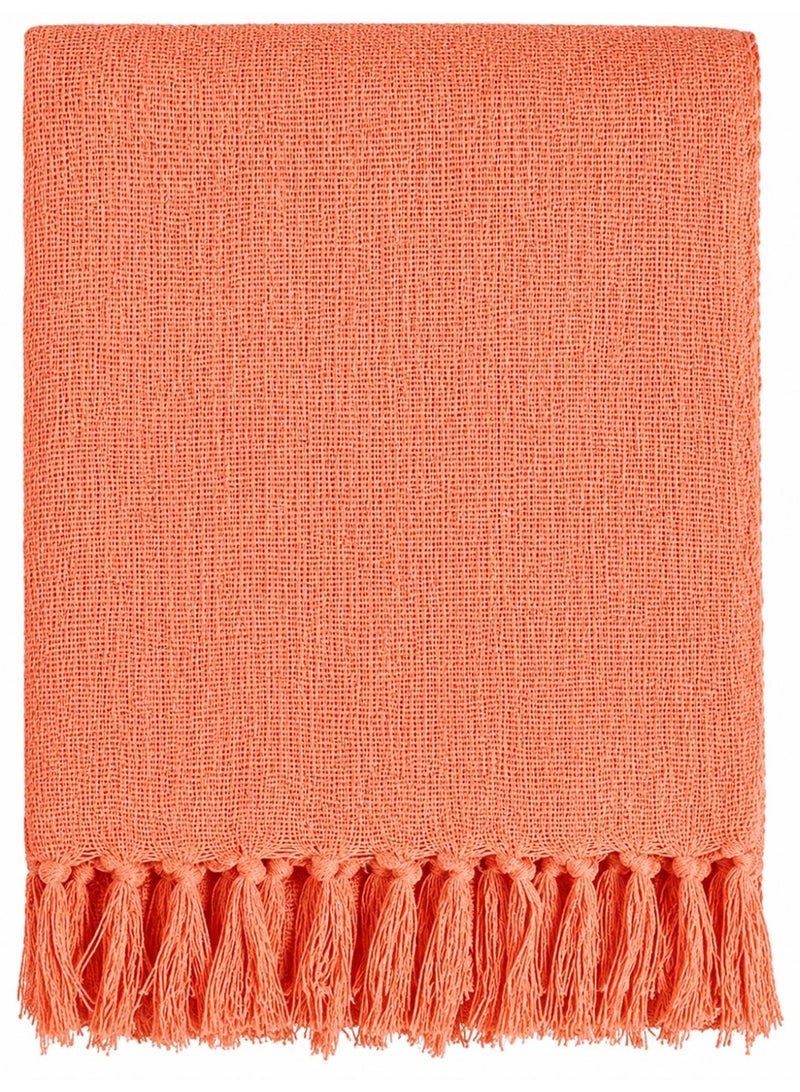 Woven Throw Blanket – 100% Cotton, 127 × 154 cm – Soft Lightweight Textured Blanket with Decorative Tassels for Sofa, Bed & Home Décor - Image 1