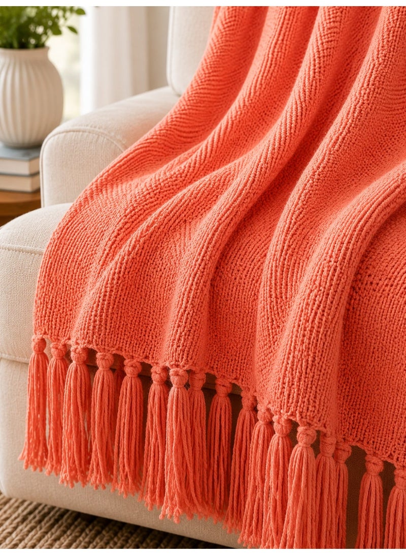 Woven Throw Blanket – 100% Cotton, 127 × 154 cm – Soft Lightweight Textured Blanket with Decorative Tassels for Sofa, Bed & Home Décor - Image 2