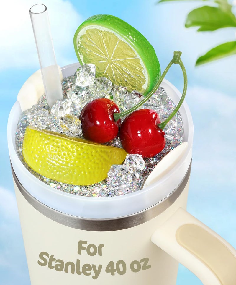 Toykee Lid Plate Topper for Stanley Cup 40 oz - Lemon Cherry Ice Cube Cute Decoration Accessories for Tumbler, Water Botter Glitter Bling Decor for Women Girls - Image 1