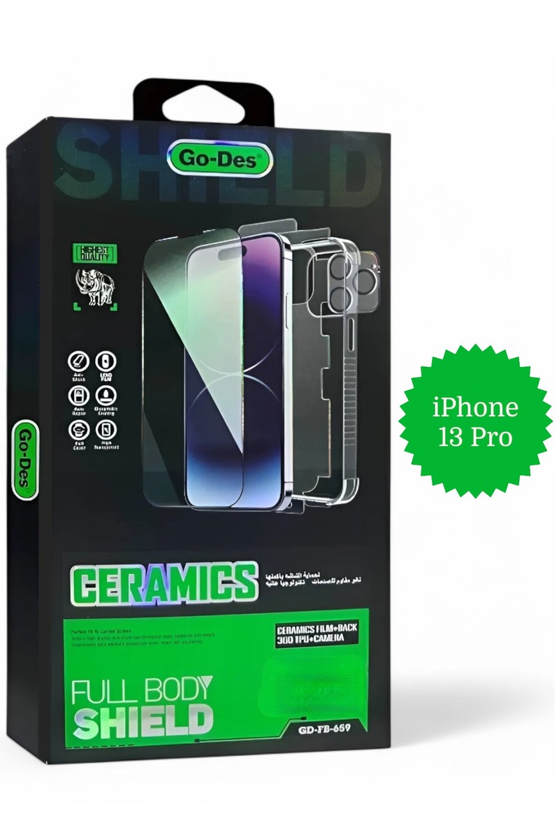 GO-DES Full protection package for iPhone 13 Pro, Protective case made of high-quality materials, high-definition screen protection, camera lens protector, phone back protector, maximum protection against scratches and breakage.