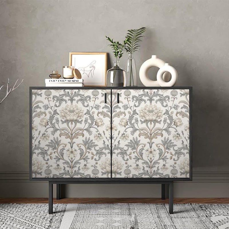 REDAMANCY Vintage White Grey Damask William Morris Flower Peel and Stick Wallpaper Stick on Contact Paper Vintage Wall Paper Easy Peel Off for nightstand Drawer Cabinet Renter - Image 4