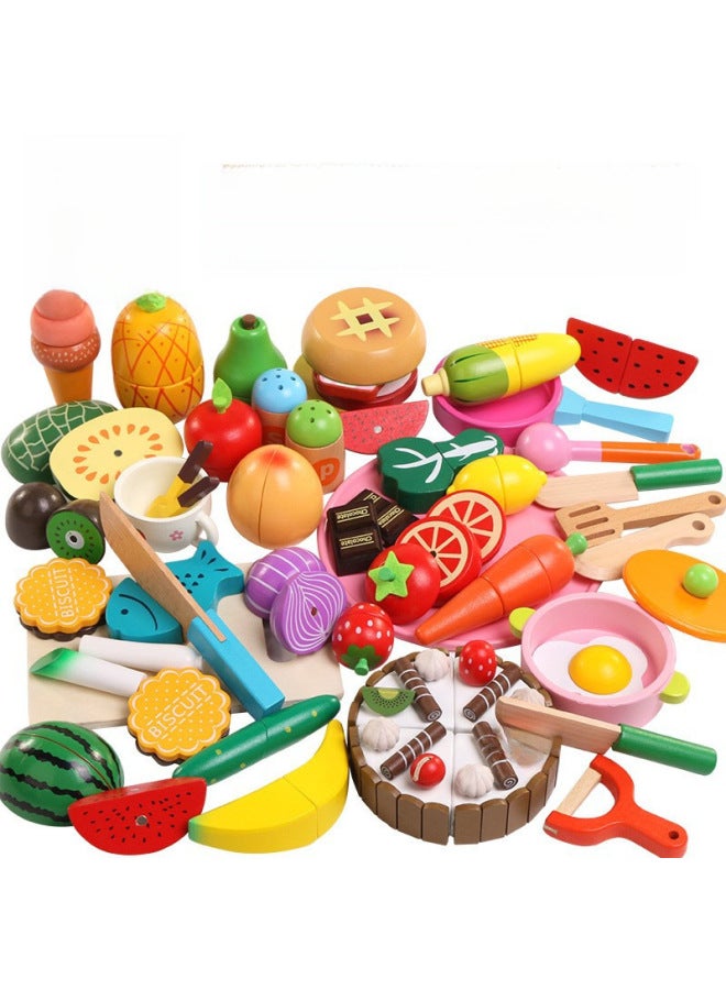 Children's Kitchen Toys Cutting Music Wooden Fruit And Vegetable Girl Play House Suit Magnetic Children's Day Gift-Color:Vegetable Basket 14 Pieces - Image 2