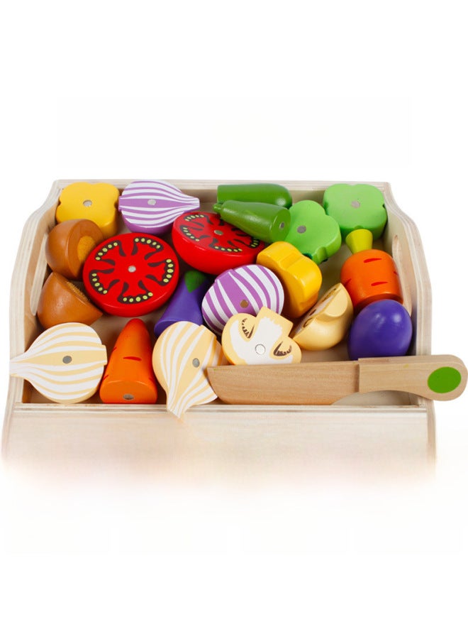 Children's Kitchen Toys Cutting Music Wooden Fruit And Vegetable Girl Play House Suit Magnetic Children's Day Gift-Color:Vegetable Basket 14 Pieces - Image 3