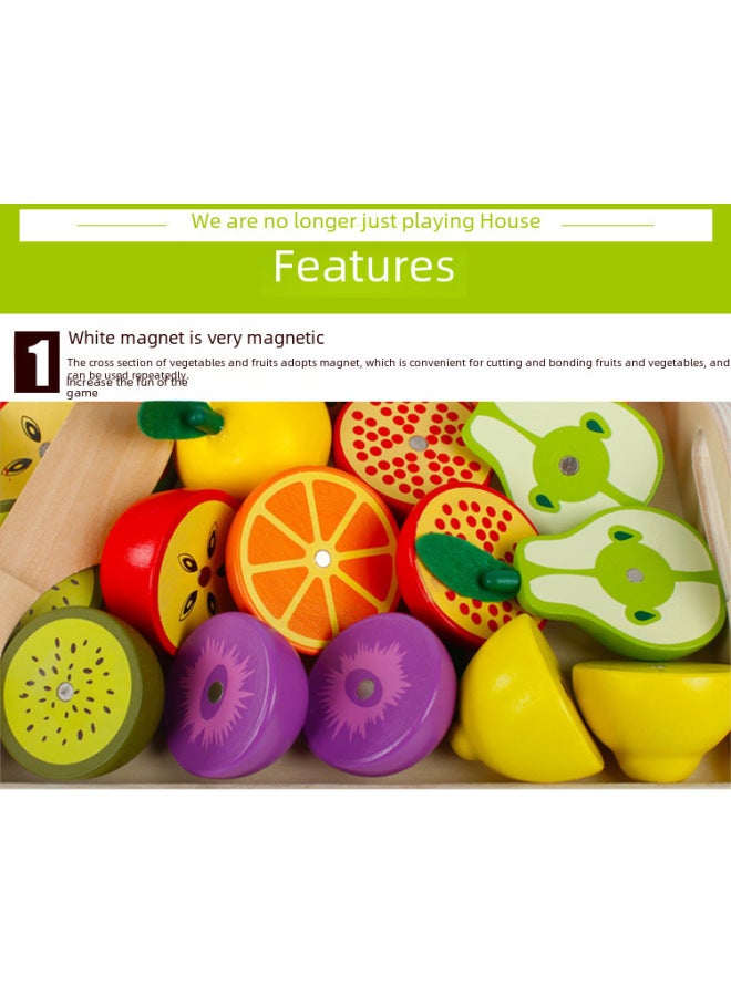 Children's Kitchen Toys Cutting Music Wooden Fruit And Vegetable Girl Play House Suit Magnetic Children's Day Gift-Color:Vegetable Basket 14 Pieces - Image 5