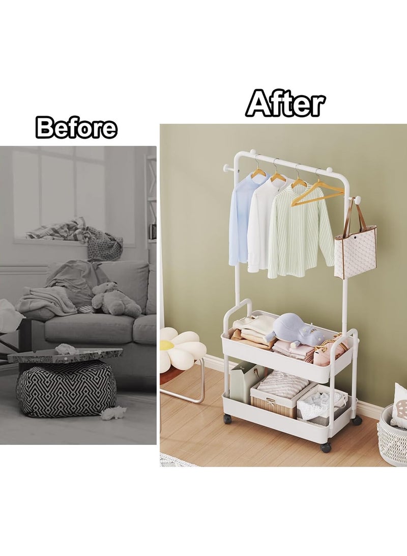 انسجام رف ملابس 2 في 1 مع سلة معدنية مكونة من طبقتين، منظم ملابس، حامل تخزين على عجلات للمنزل وغرفة النوم وغرفة الغسيل ومكان صغير للمدخل - Image 5