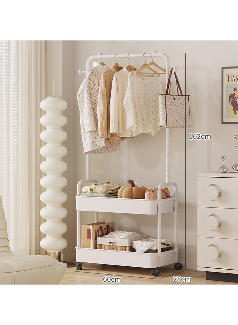 انسجام رف ملابس 2 في 1 مع سلة معدنية مكونة من طبقتين، منظم ملابس، حامل تخزين على عجلات للمنزل وغرفة النوم وغرفة الغسيل ومكان صغير للمدخل - Image 2