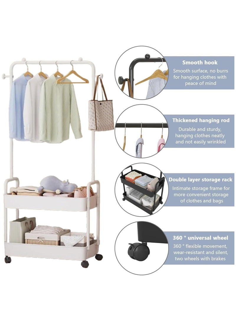 انسجام رف ملابس 2 في 1 مع سلة معدنية مكونة من طبقتين، منظم ملابس، حامل تخزين على عجلات للمنزل وغرفة النوم وغرفة الغسيل ومكان صغير للمدخل - Image 3