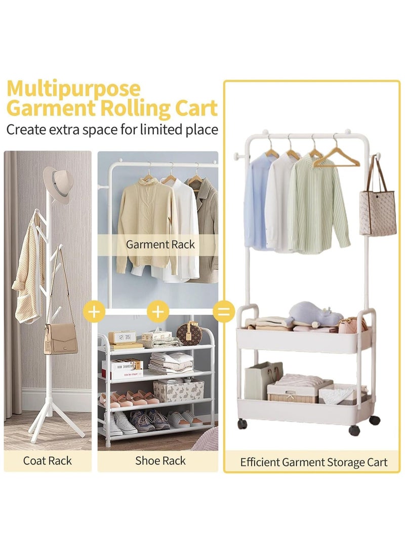 انسجام رف ملابس 2 في 1 مع سلة معدنية مكونة من طبقتين، منظم ملابس، حامل تخزين على عجلات للمنزل وغرفة النوم وغرفة الغسيل ومكان صغير للمدخل - Image 4