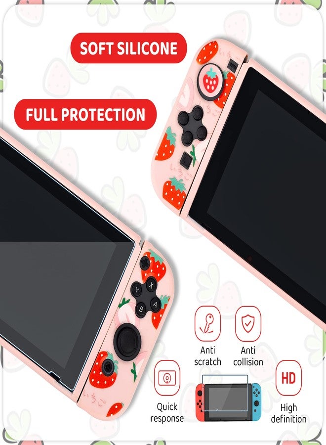 RHOTALL Cute Strawberry Carrying Case for Nintendo Switch, Hard Portable Travel Case for Switch Accessories with Protective Shell, Shoulder Strap, Game Card Case, Screen Protector and 2 Thumb Caps - Image 5