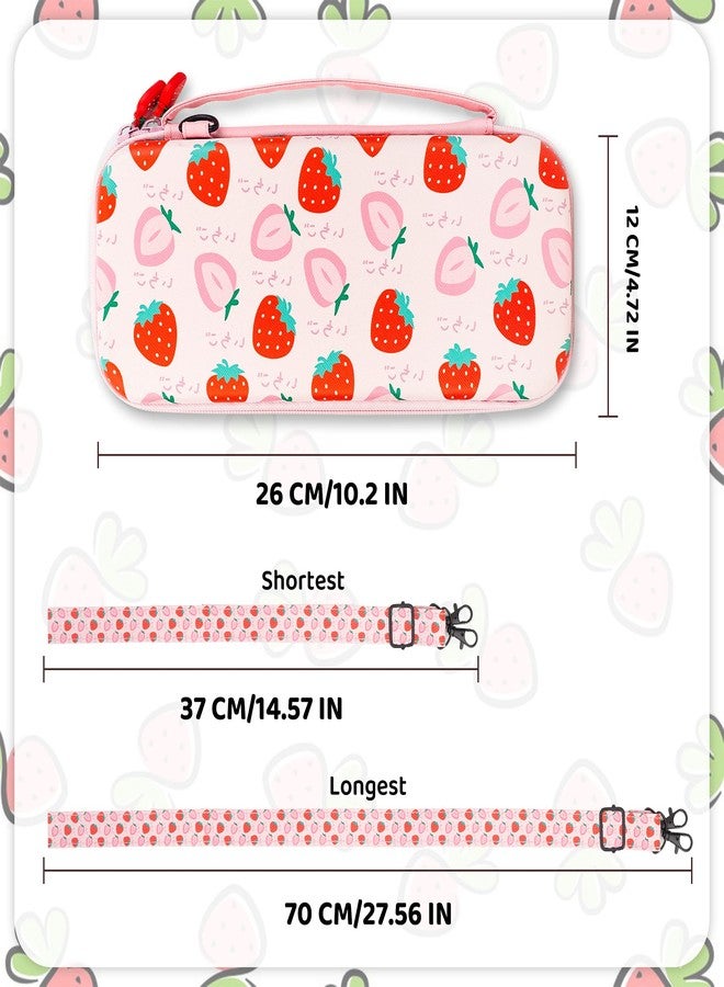 RHOTALL Cute Strawberry Carrying Case for Nintendo Switch, Hard Portable Travel Case for Switch Accessories with Protective Shell, Shoulder Strap, Game Card Case, Screen Protector and 2 Thumb Caps - Image 3