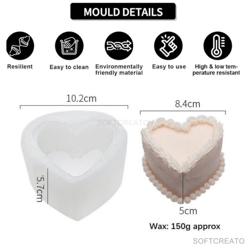 SOFTCREATO Cakes Shape Type Candle Molds I 3D Fondant Silicone Epoxy Casting Mould I Heart Cake Shape for DIY Handmade Ornament, Cake Décor, Aromatherapy, Soap, Resin Art Craft Making, Home Decoration (Heart A) - Image 3