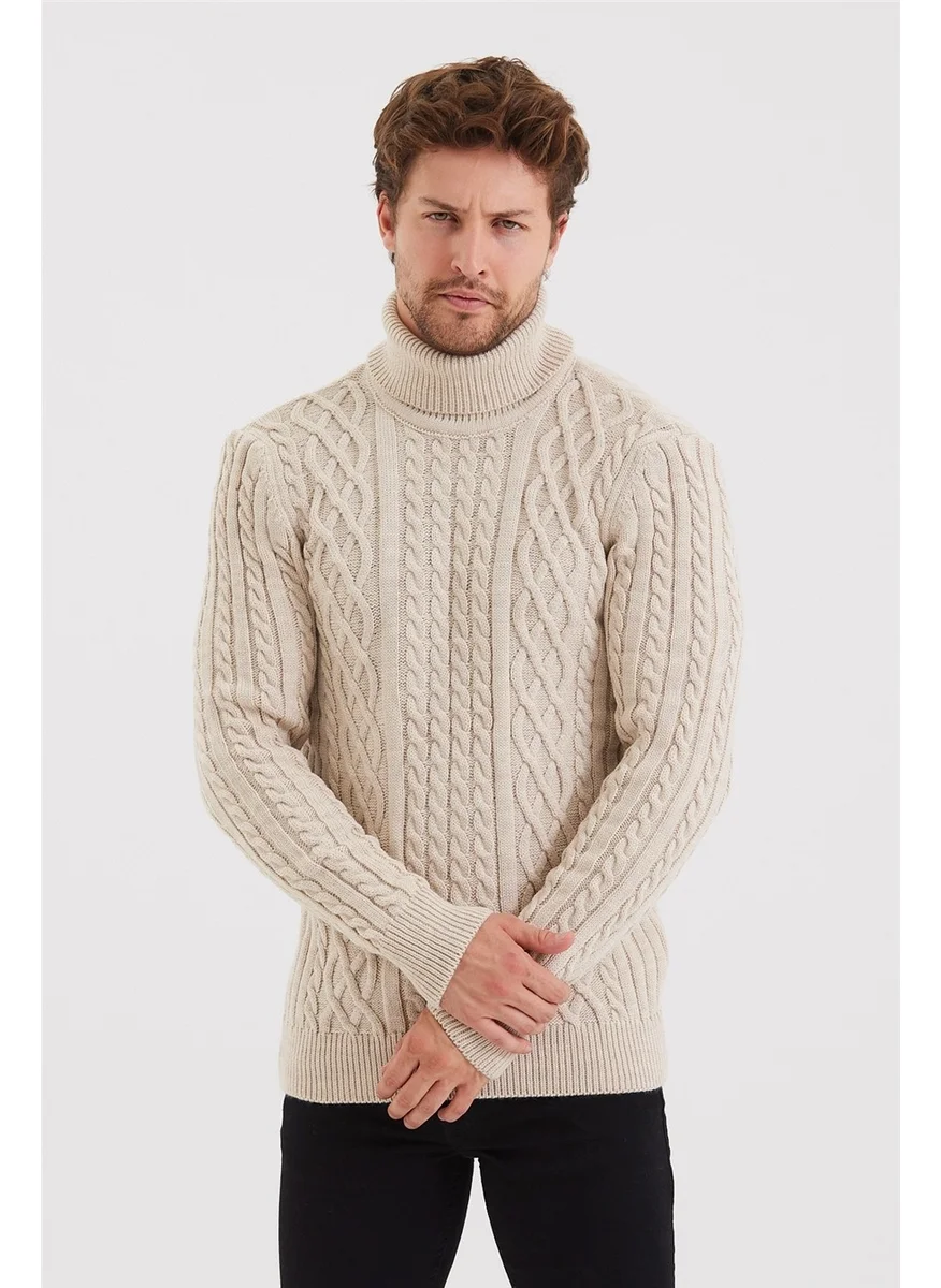 Cool Tarz Cool Style Men's Beige Knitted Patterned Knitwear SWEATER-TRZ8152R07S