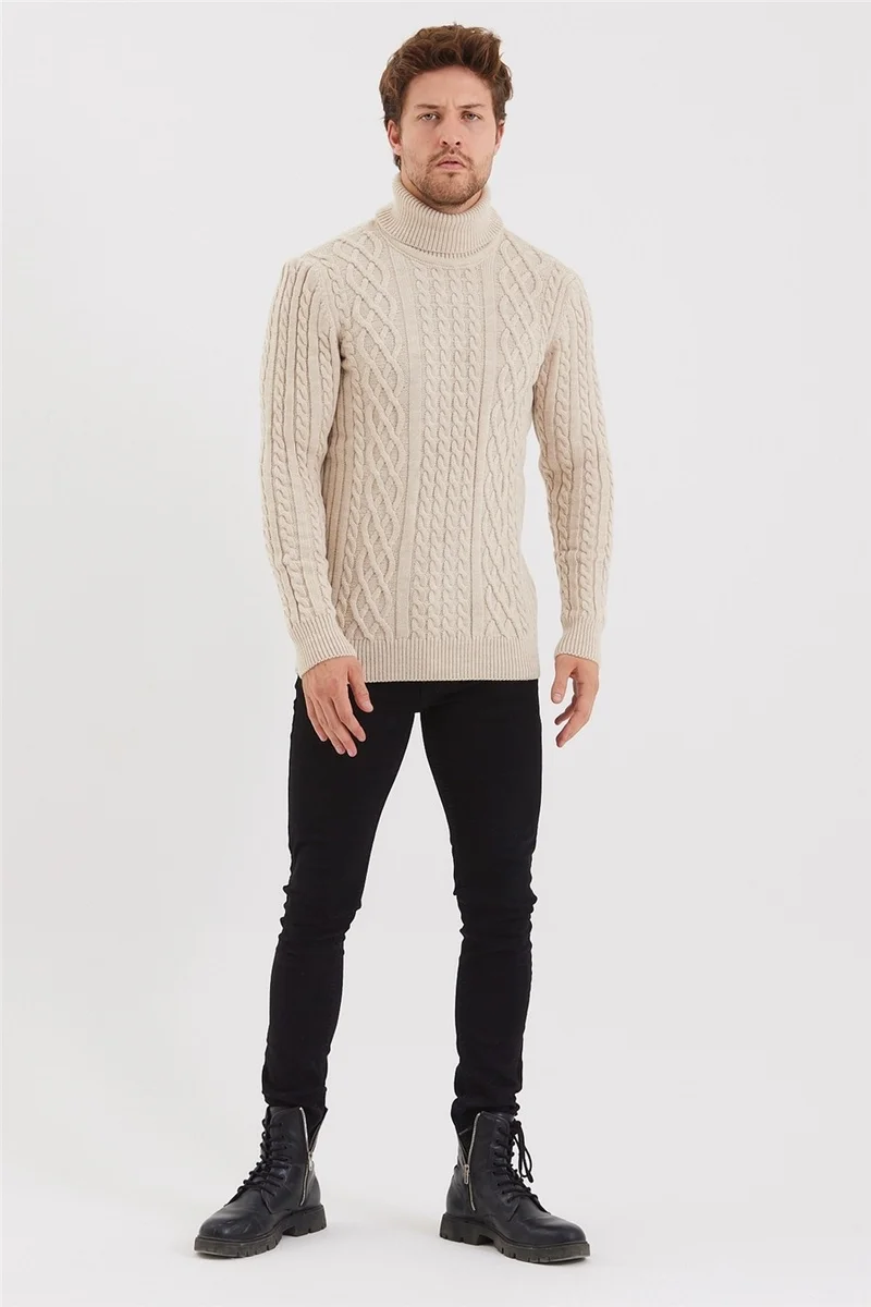 Cool Tarz Cool Style Men's Beige Knitted Patterned Knitwear SWEATER-TRZ8152R07S