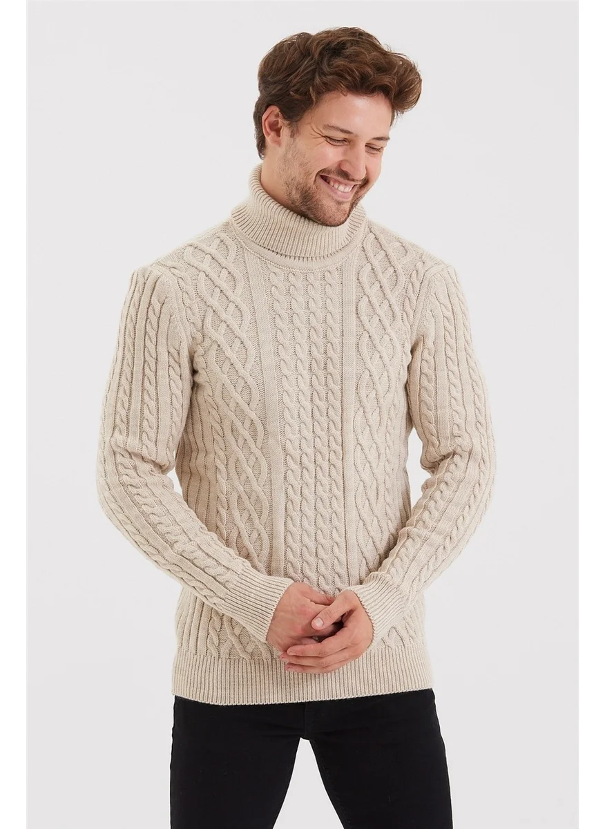 Cool Tarz Cool Style Men's Beige Knitted Patterned Knitwear SWEATER-TRZ8152R07S