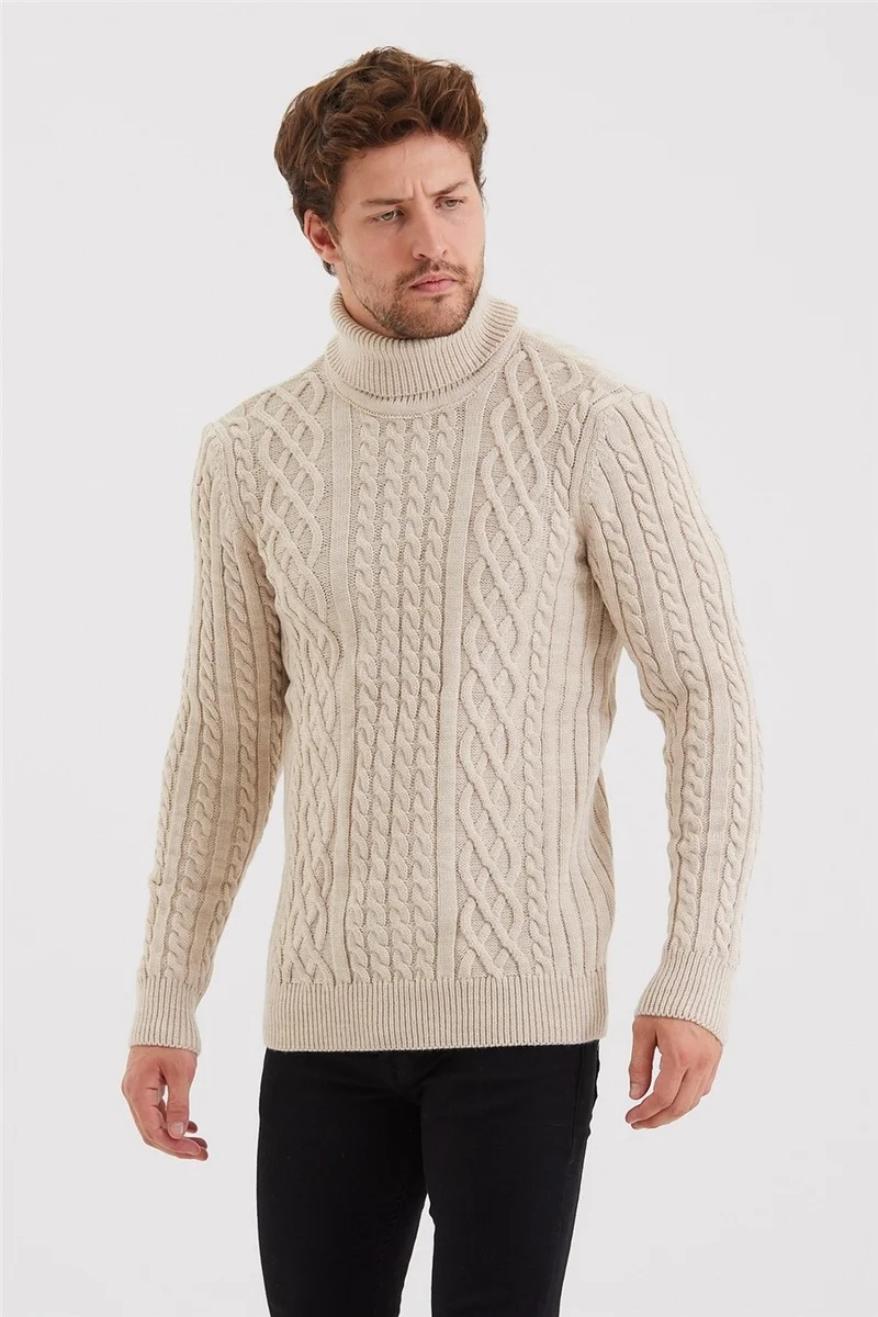 Cool Tarz Cool Style Men's Beige Knitted Patterned Knitwear SWEATER-TRZ8152R07S