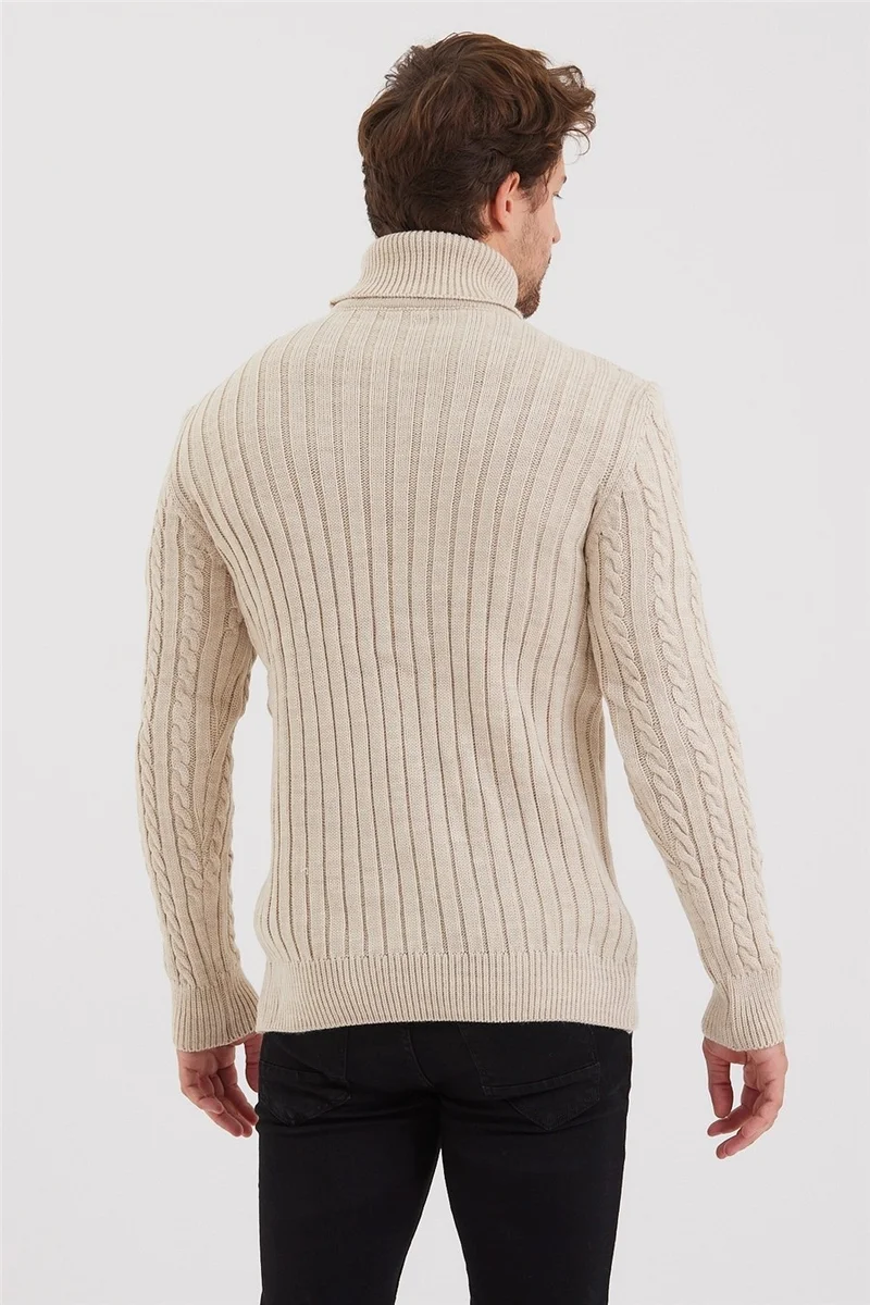 Cool Tarz Cool Style Men's Beige Knitted Patterned Knitwear SWEATER-TRZ8152R07S