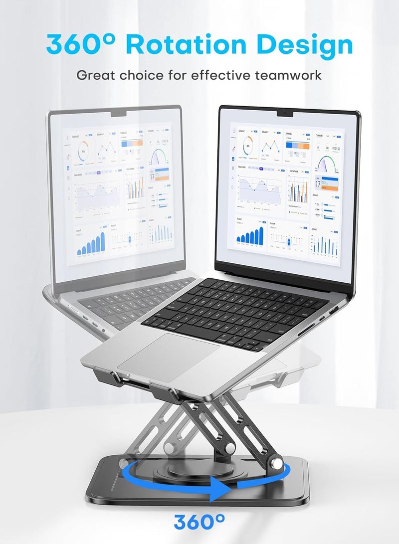 أفضل ذروة حامل كمبيوتر محمول قابل للتعديل، حامل كمبيوتر مكتبي، حامل كمبيوتر محمول مكتبي، قاعدة دوارة 360 درجة، حامل كمبيوتر محمول قابل للطي مع تهوية وتبريد، حامل كمبيوتر متوافق مع أجهزة MacBook Air Pro وDell XPS وغيرها من أجهزة الكمبيوتر المحمولة مقاس 10-17 بوصة، حامل كمبيوتر خفيف الوزن للمنزل والمكتب. - Image 2
