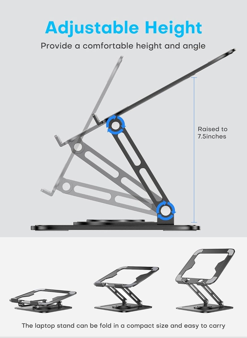 أفضل ذروة حامل كمبيوتر محمول قابل للتعديل، حامل كمبيوتر مكتبي، حامل كمبيوتر محمول مكتبي، قاعدة دوارة 360 درجة، حامل كمبيوتر محمول قابل للطي مع تهوية وتبريد، حامل كمبيوتر متوافق مع أجهزة MacBook Air Pro وDell XPS وغيرها من أجهزة الكمبيوتر المحمولة مقاس 10-17 بوصة، حامل كمبيوتر خفيف الوزن للمنزل والمكتب. - Image 5